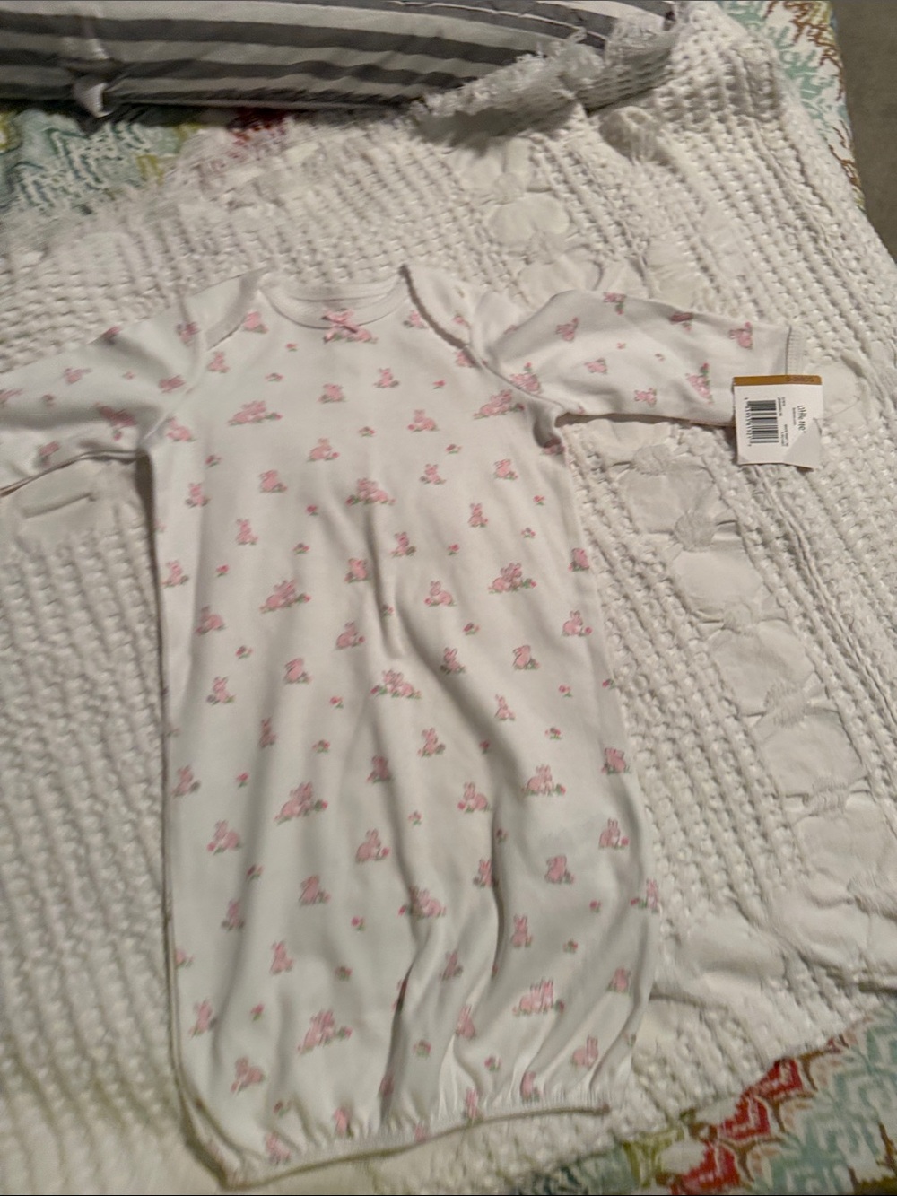 Little Me White Sweet Pea gown with Pink Bunny Print